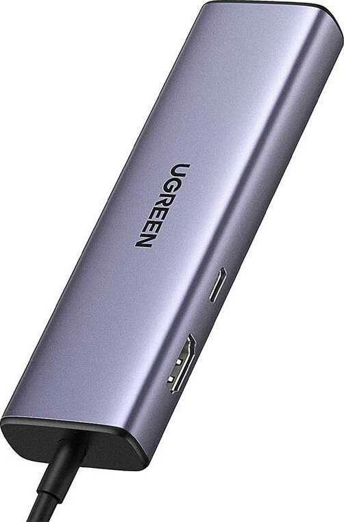 ŠAKOTĖLIS Ugreen CM512 15598 6in1 USB-C – 3x USB-A 3.0 / HDMI / RJ45 / USB-C PD - pilka