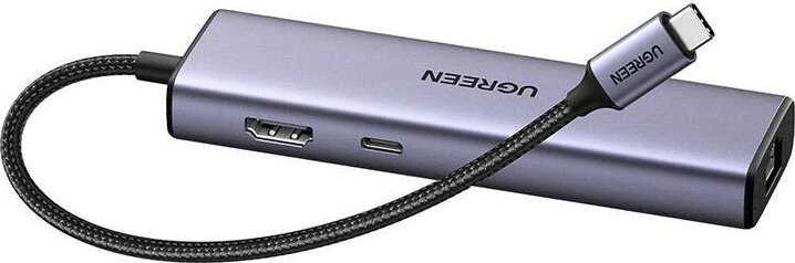 ŠAKOTĖLIS Ugreen CM512 15598 6in1 USB-C – 3x USB-A 3.0 / HDMI / RJ45 / USB-C PD - pilka
