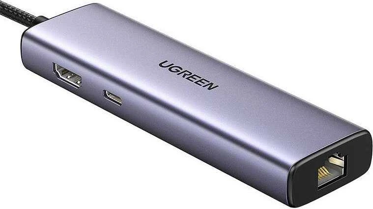 ŠAKOTĖLIS Ugreen CM512 15598 6in1 USB-C – 3x USB-A 3.0 / HDMI / RJ45 / USB-C PD - pilka