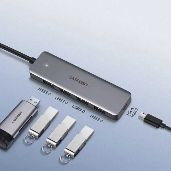 UGREEN 4-Port USB3.0 Hub with USB-C Power Supply šakotuvas - pilkas