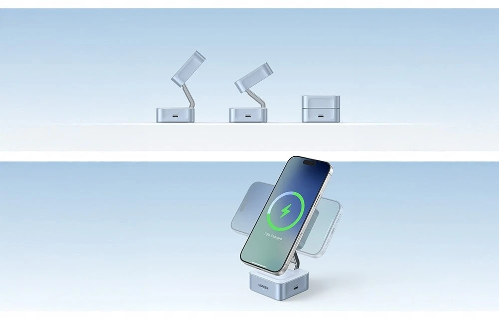Ugreen Belaidis magnetinis įkroviklis MagFlow Qi2 Apple įrenginiams 25W