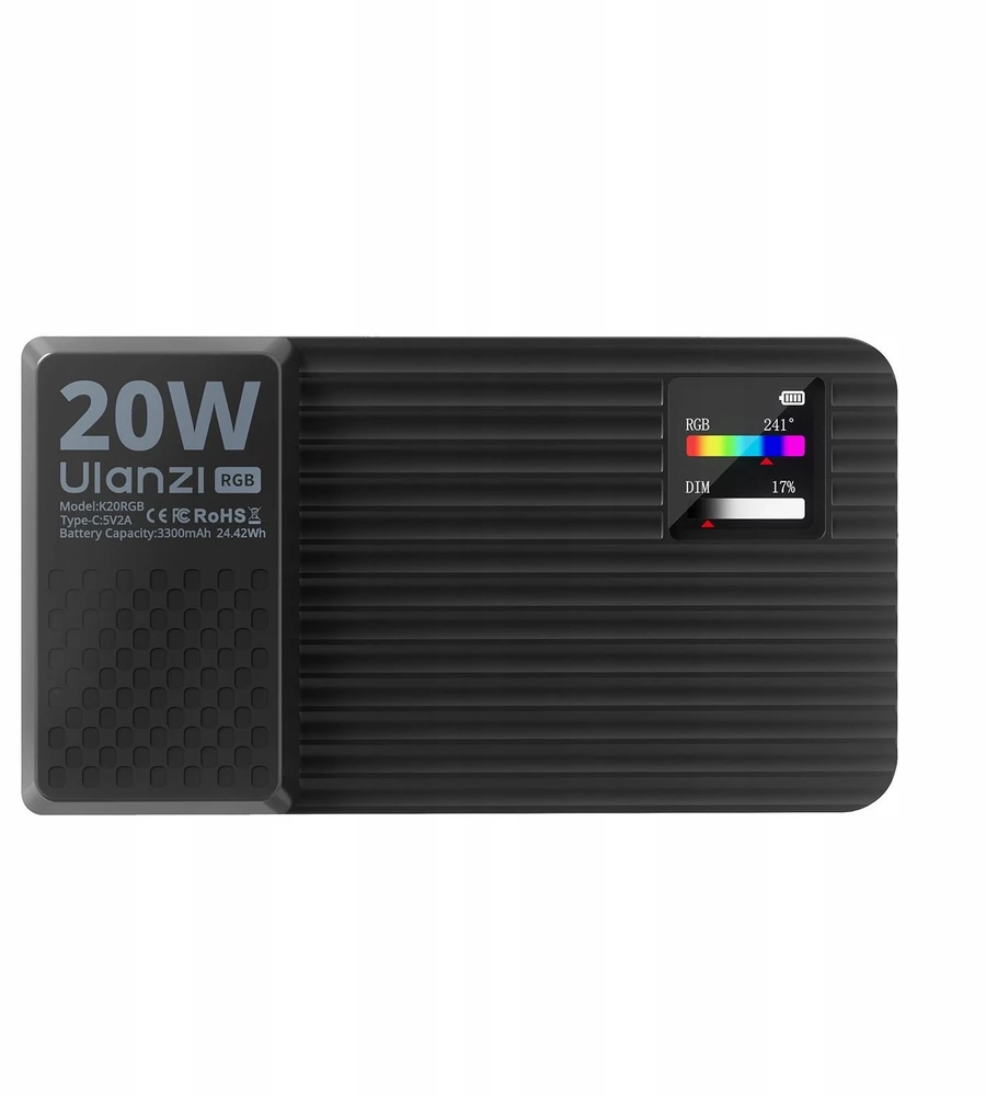 Ulanzi 20 W RGB LED lempa telefono kamerai / vaizdo kamerai, 1800–9000 K / 95 A, K20RGB