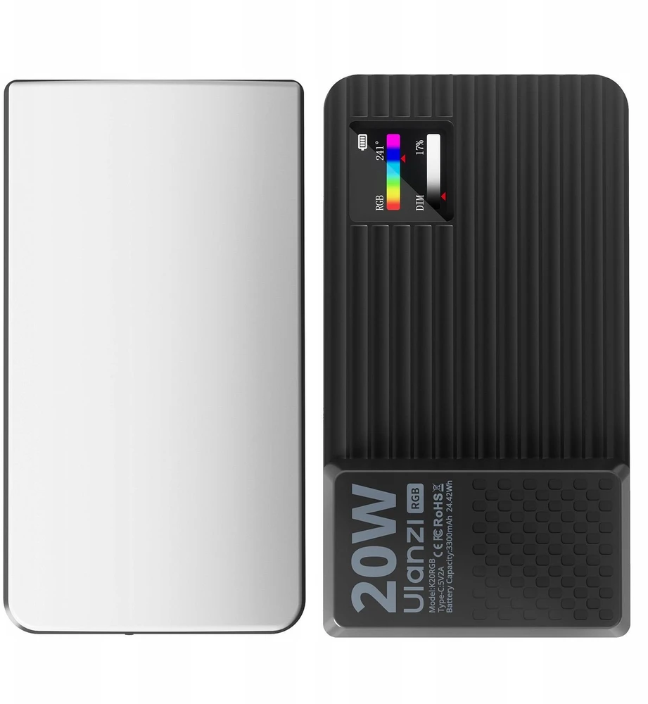 Ulanzi 20 W RGB LED lempa telefono kamerai / vaizdo kamerai, 1800–9000 K / 95 A, K20RGB