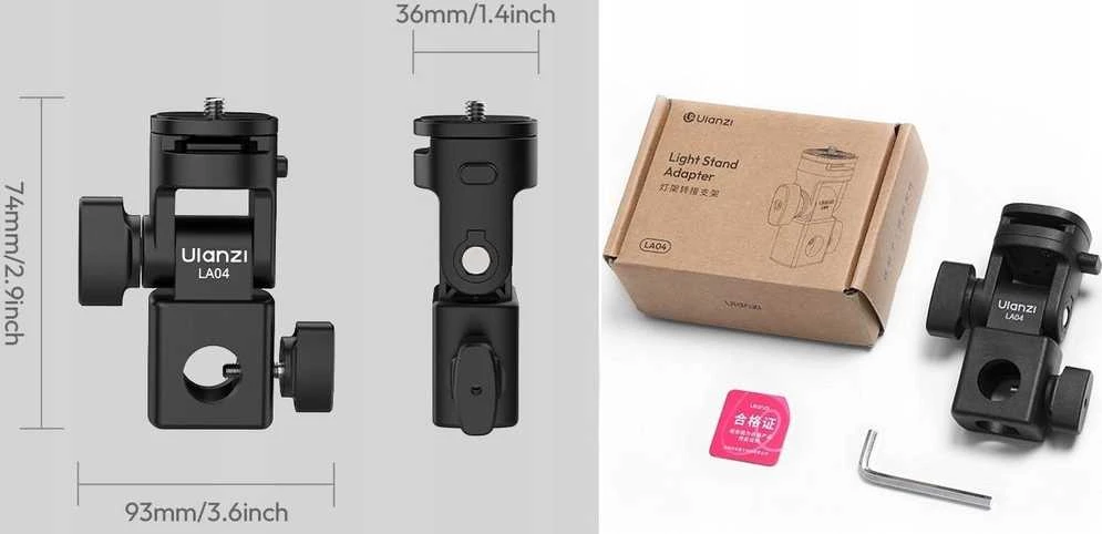 Ulanzi LA04 adapteris su techniniais matmenimis