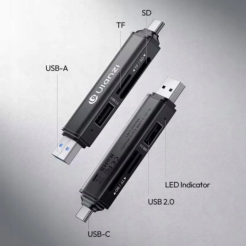 „Ulanzi Ulanzi CR1“ skaitytuvas 3in1 kortelių skaitytuvas USB 3.0 / USB-C SD Tf MicroSD / 150–200 Mb/s / CR1 / SKU:x117