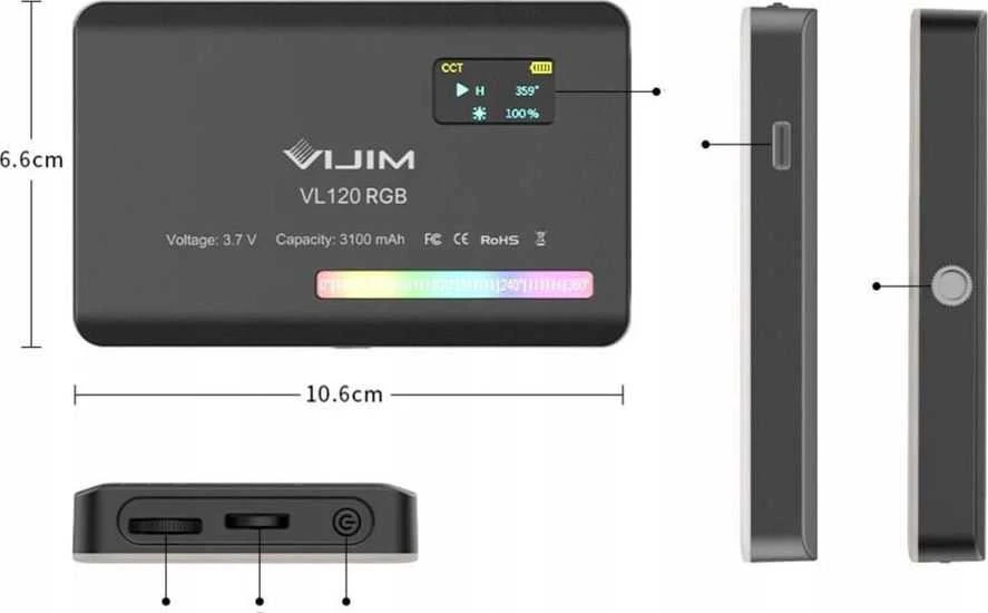 LED Šviestuvas Ulanzi VL120 RGB, WB (2500 K - 9000 K)