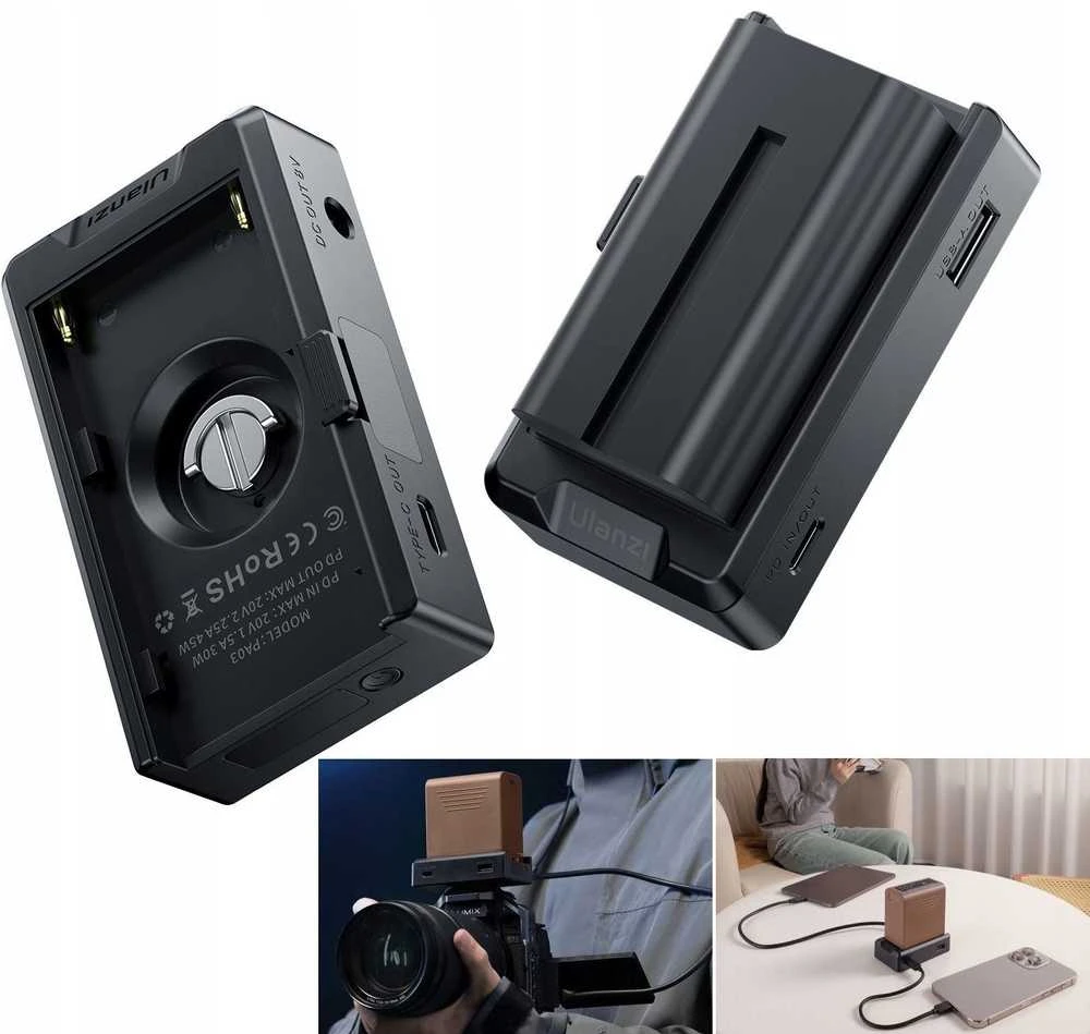 Adapteris - Ulanzi PA03 USB-C DC PD USB-A NP-F serijos baterijoms
