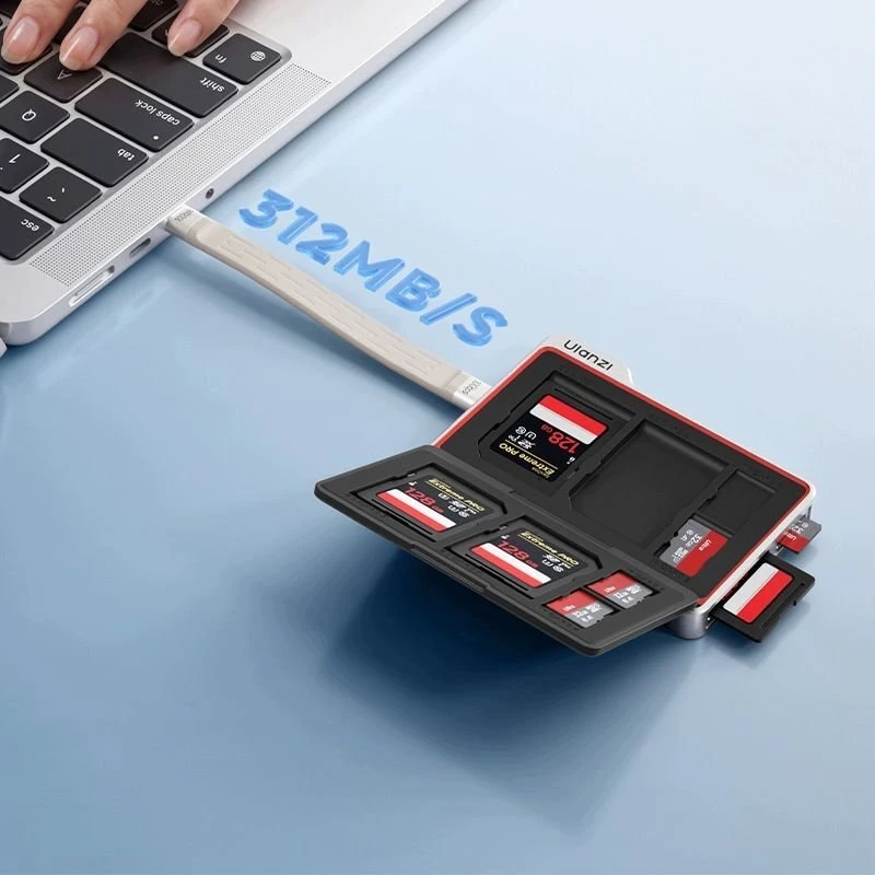 Ulanzi Skaitytuvas Kart Sd Microsd Usb-c 312 Mb/s + Dėklas Na 8 Kart 2w1 Ulanzi / Dc01 / Juodas