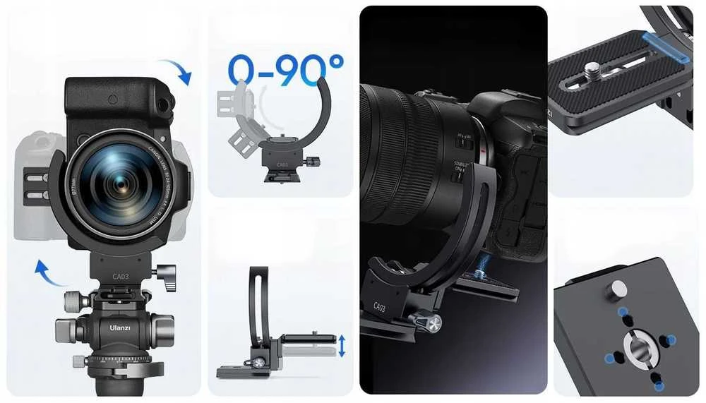 Stovo Priedas - Ulanzi CA05 Objektyvo Apvalkalas 75mm 90° Pozicijos Keitimas 3kg Talpa