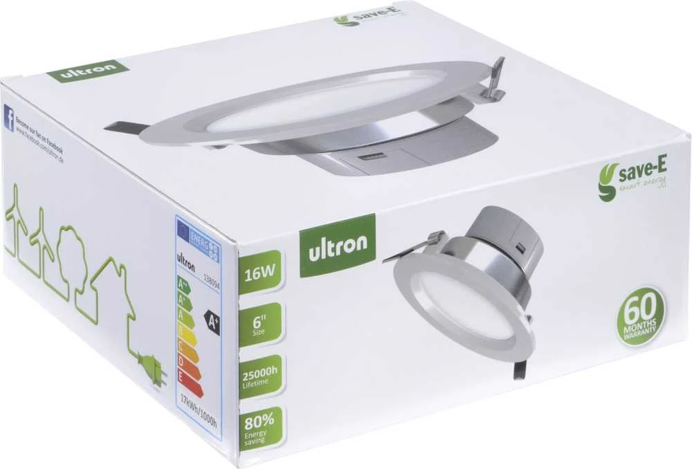 „Ultron“ LED lemputė, lubinė, 16 W, 900 lm, 4000 K, šiltai balta (138094)