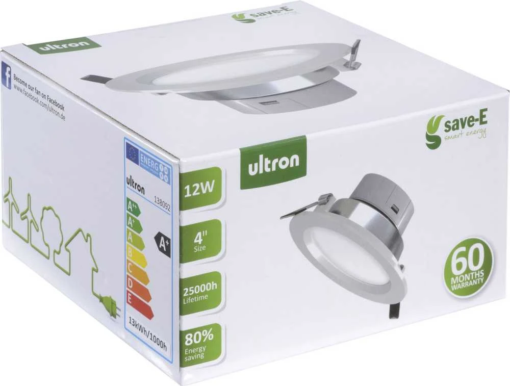 Ultron LED lubinė lemputė, 12W, 650lm, 4000K, šilta balta (138092)