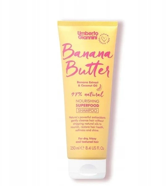Umberto Giannini Banana Butter veganiškas ir nežiaurus gyvūnams, natūralių ingredientų plaukų šampūnas maitinantis ir drėkinantis, 250 ml