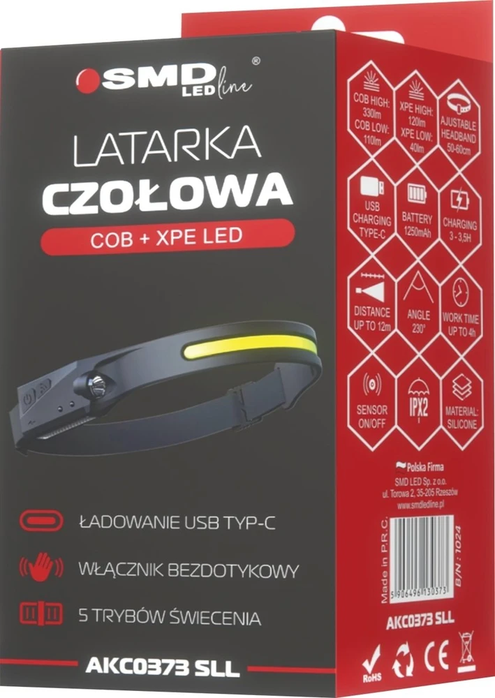 UN LED priekinio žibinto baterija COB + XPE + jutiklis