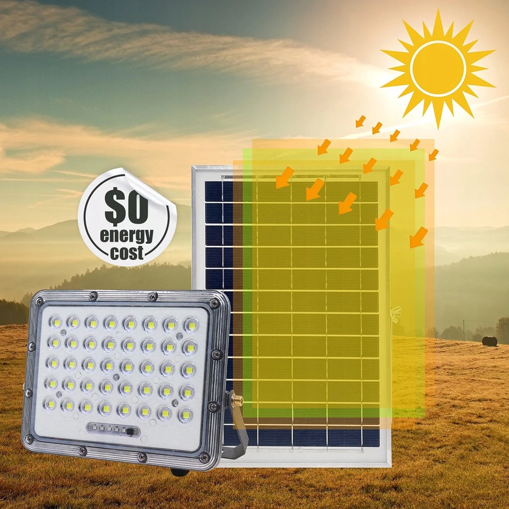 UN Prožektorius LED saulės 40W 6000K 1000LM + panelė