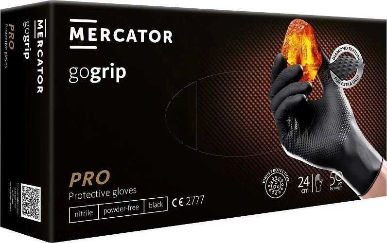 Vienkartinės nitrilinės pirštinės MERCATOR GoGrip Juodas, M dydis, juodos sp., be pudros, 50 vnt.