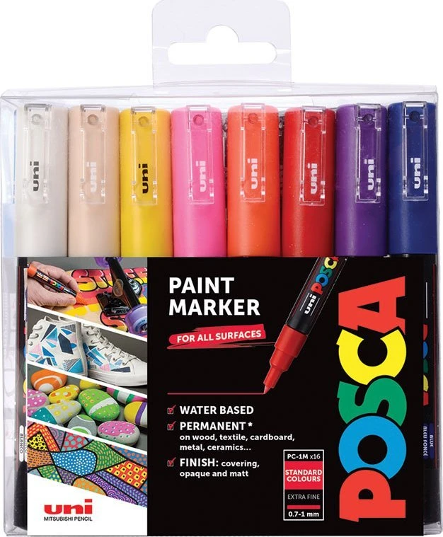 Posca - PC1MC - Ypač plonas rašiklis - Pagrindinės spalvos, 16 vnt.