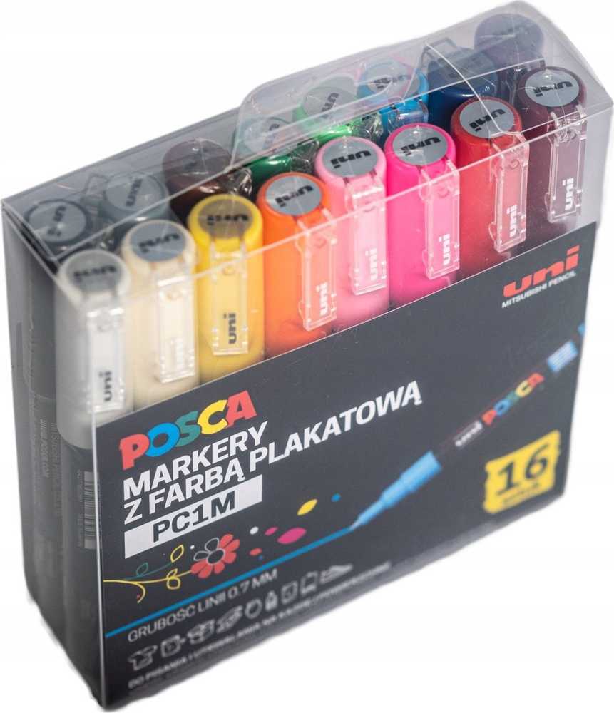 Uni MARKER PLAKATOWY UNI POSCA PC- 1M Rinkinys 16KOLORÓW