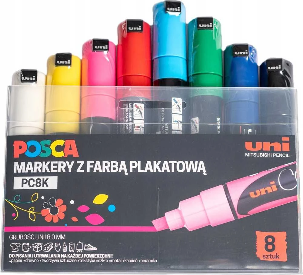 Uni MARKER PLAKATOWY UNI POSCA PC- 8K Rinkinys 8 KOLORÓW