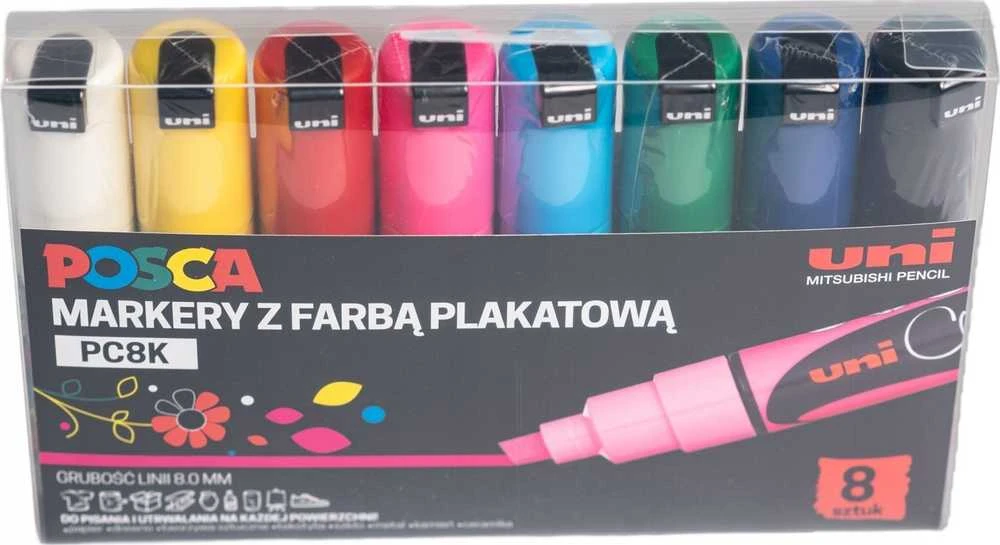 Uni MARKER PLAKATOWY UNI POSCA PC- 8K Rinkinys 8 KOLORÓW
