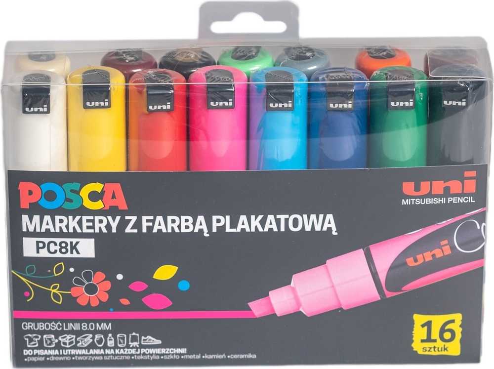 Uni MARKER PLAKATOWY UNI POSCA PC- 8K Rinkinys 16KOLORÓW