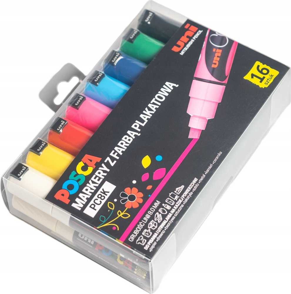 Uni MARKER PLAKATOWY UNI POSCA PC- 8K Rinkinys 16KOLORÓW