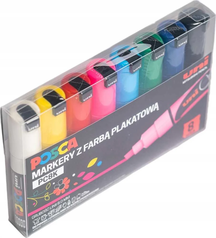 Uni MARKER PLAKATOWY UNI POSCA PC- 8K Rinkinys 8 KOLORÓW
