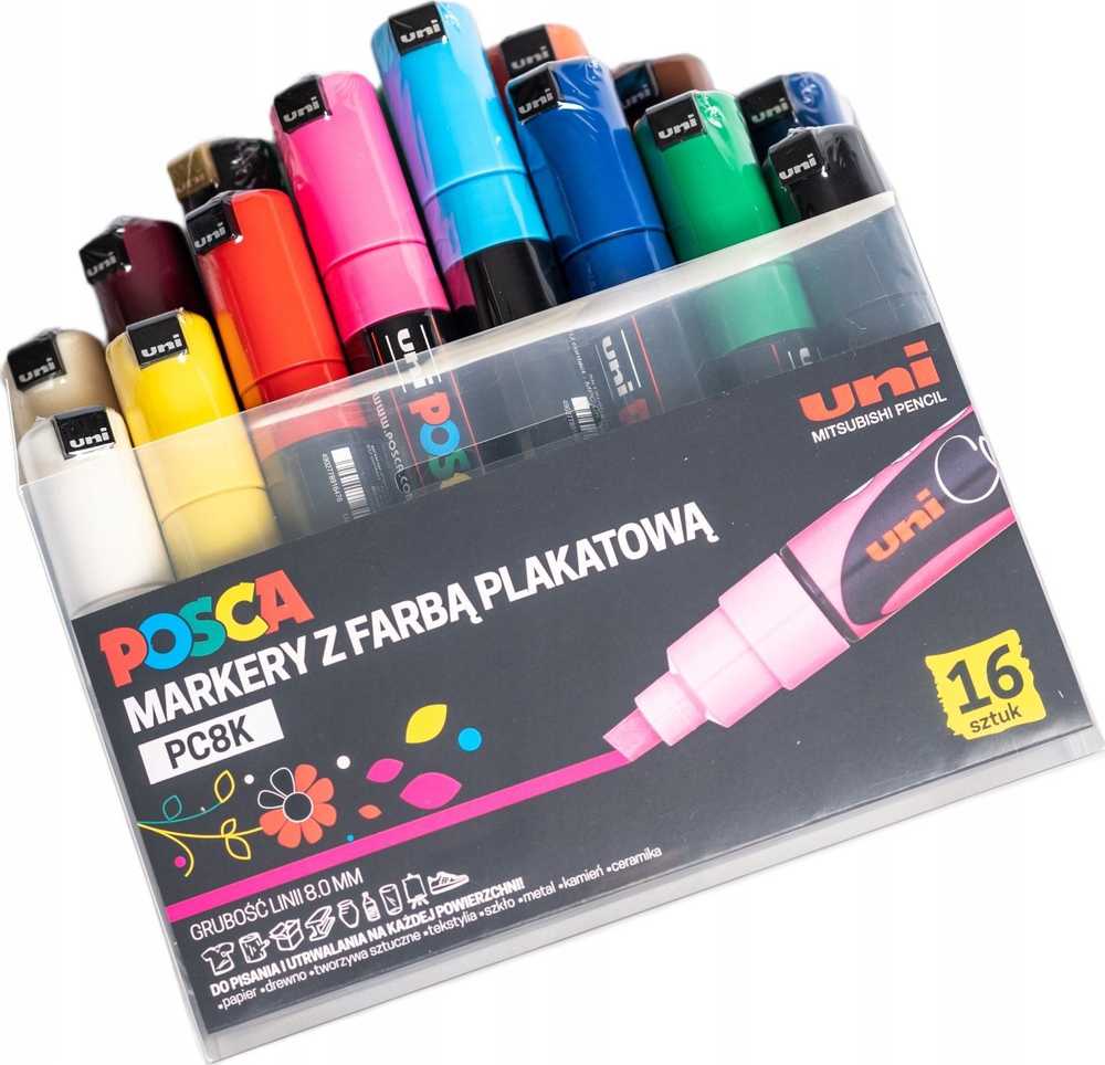 Uni MARKER PLAKATOWY UNI POSCA PC- 8K Rinkinys 16KOLORÓW