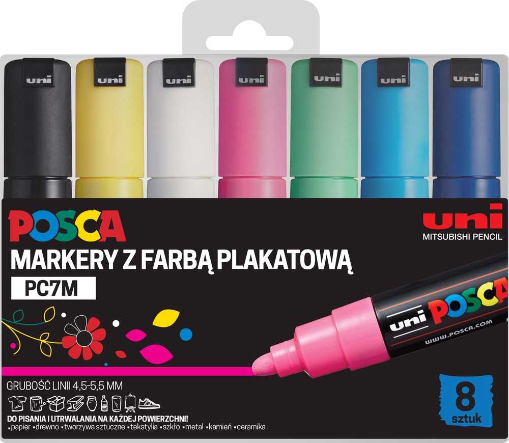 Uni Mitsubishi Pencil Mitsubishi Pieštukas Plakatinių markerių rinkinys PC-7M 8 spalvos POSCA UNI