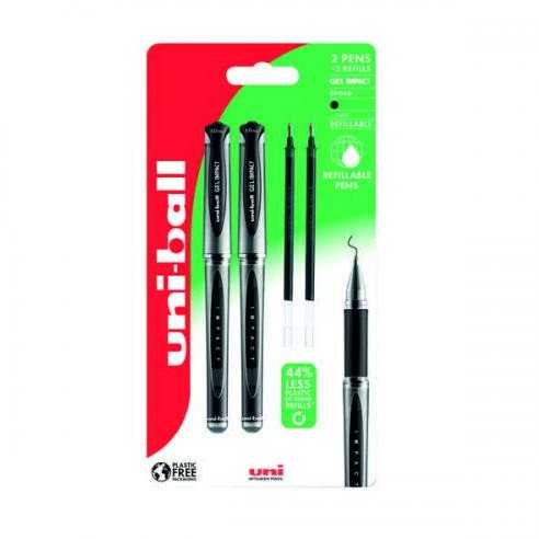 UNIBALL Uni-ball Gel Impact 153 2stk Sorte Gel Rollerpenne +2stk refills, stregbredde 1,0mm