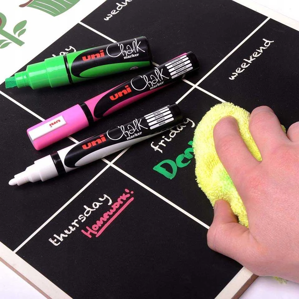 UNI-BALL Uni Chalk marker komplektas 4 vnt. PWE5 ( baltas, red, žalias, mėlynas)