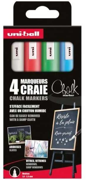 UNI-BALL Uni Chalk marker komplektas 4 vnt. PWE5 ( baltas, red, žalias, mėlynas)