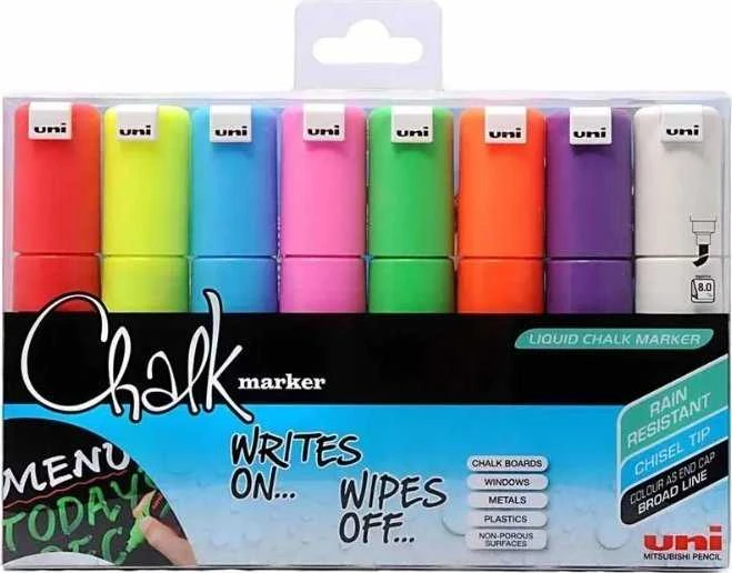 UNI-BALL Uni Chalk marker sæt med 4 stk PWE-8K
