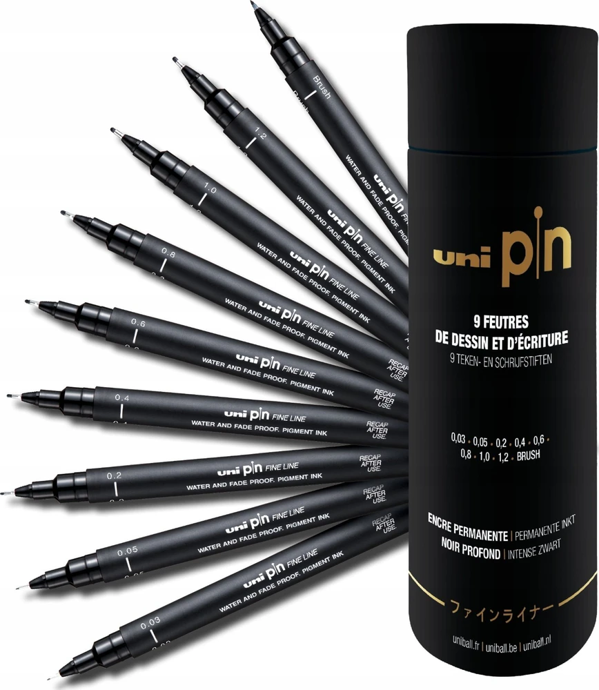 UNI-BALL Uni - The Tube Finerliner - Juodas (9 pcs) (401228) /Arts and Crafts