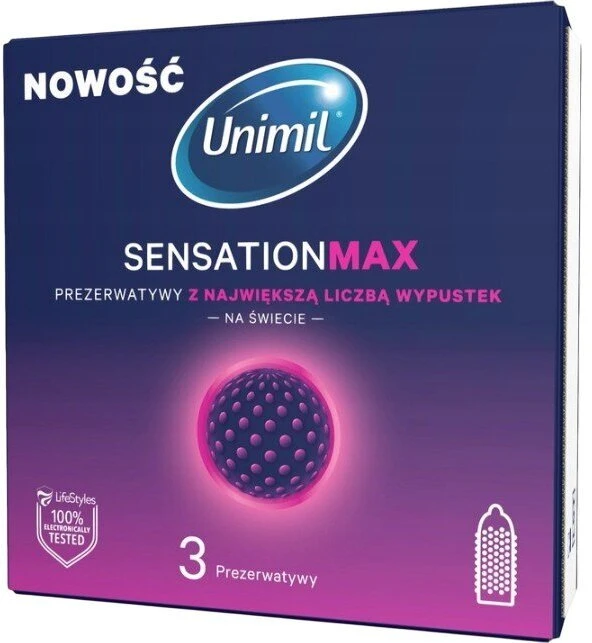 Unimil Senstation Max prezervatyvai su didžiausiu taškų skaičiumi 3 vnt.