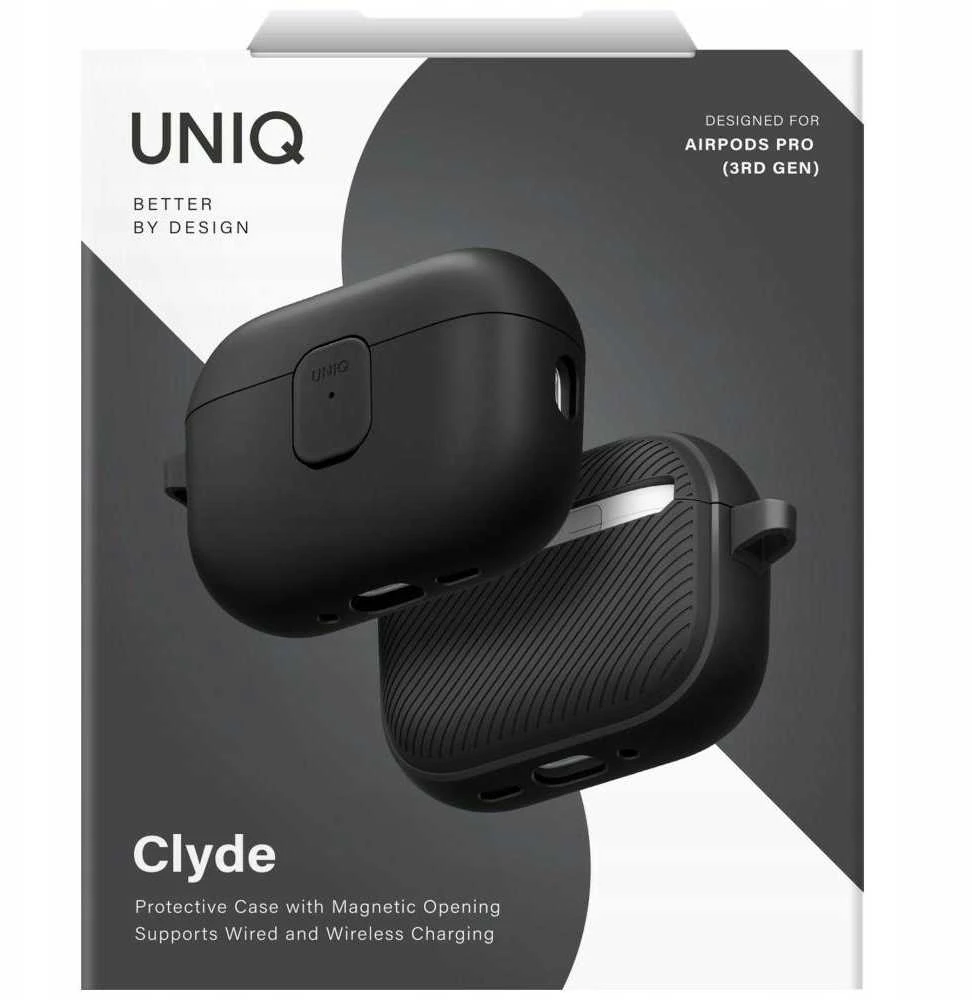 „Uniq Clyde“ dėklas, skirtas „AirPods Pro 3“ ausinėms – juodas ir pilkas