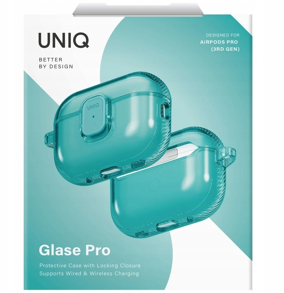 „Uniq Glase Pro“ dėklas, skirtas „AirPods Pro 3“ ausinėms, su užraktu – permatomas Mėlyna