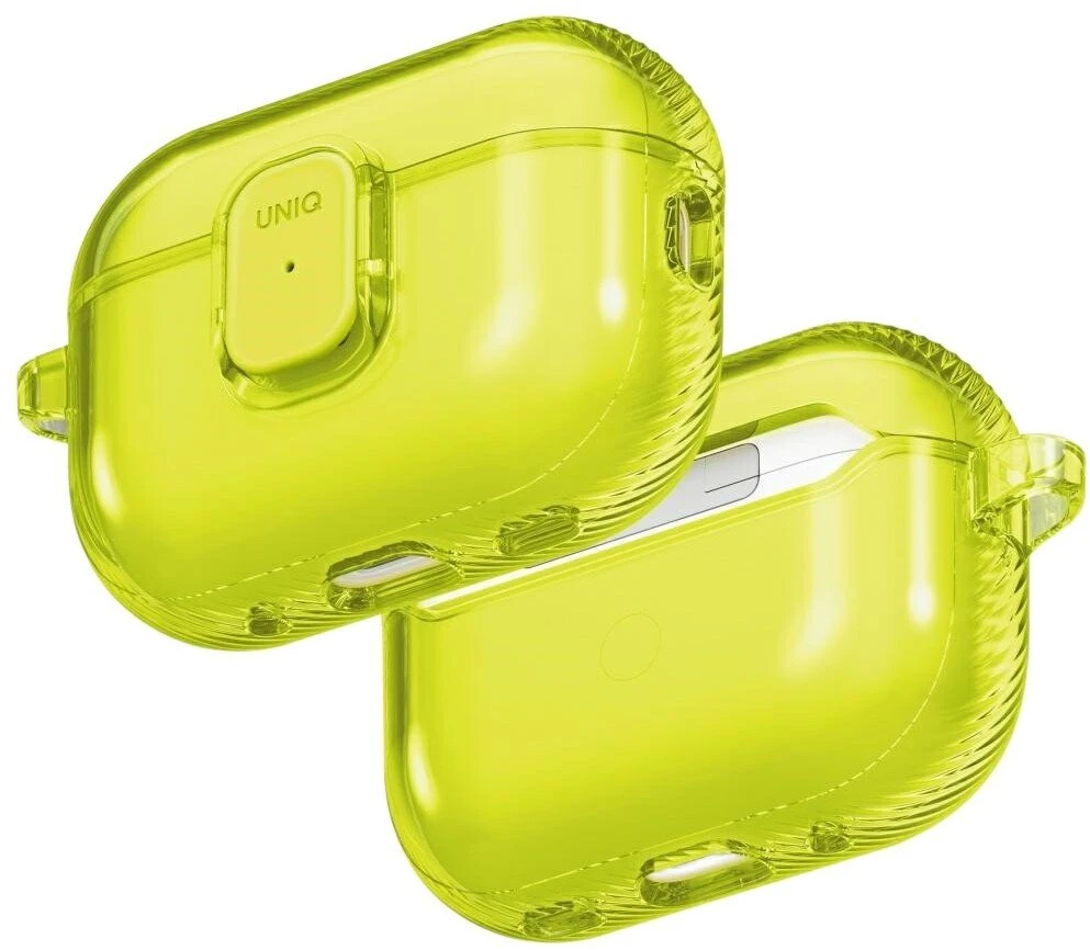 „Uniq Glase Pro“ dėklas, skirtas „AirPods Pro 3“ ausinėms, su užraktu – permatomas, geltonas