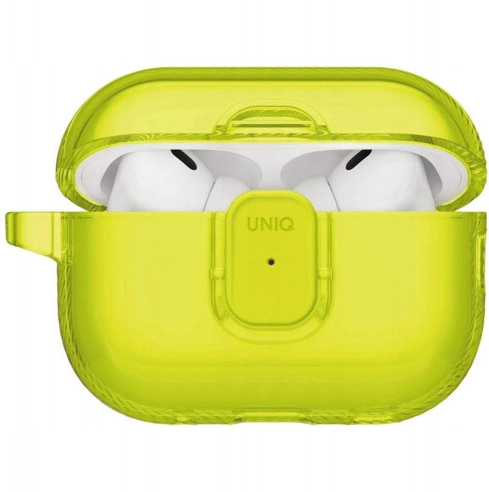 „Uniq Glase Pro“ dėklas, skirtas „AirPods Pro 3“ ausinėms, su užraktu – permatomas, geltonas