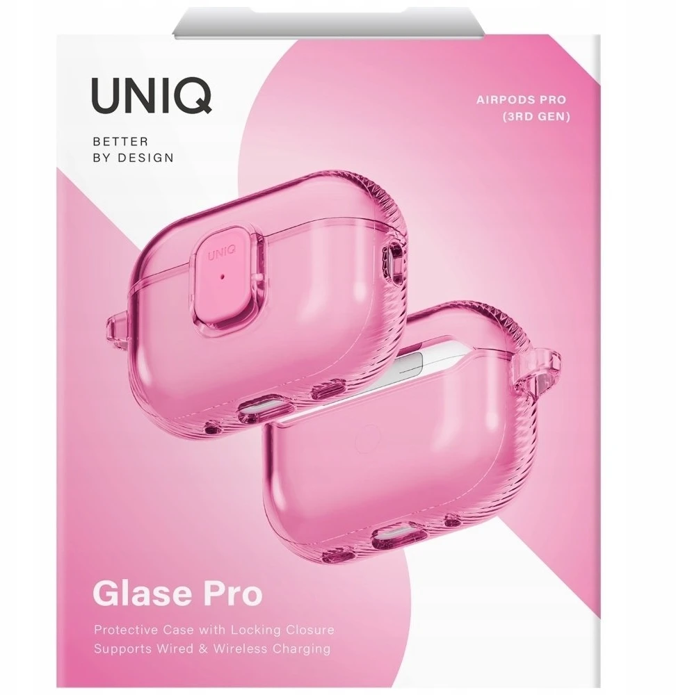 Dėklas Uniq Glase Pro Case for AirPods Pro 3 Lock Case - Transparent Rožinė