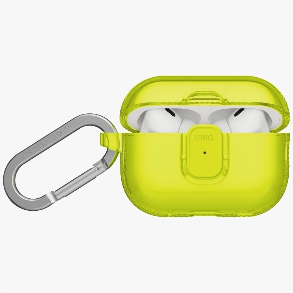 „Uniq Glase Pro“ dėklas, skirtas „AirPods Pro 3“ ausinėms, su užraktu – permatomas, geltonas