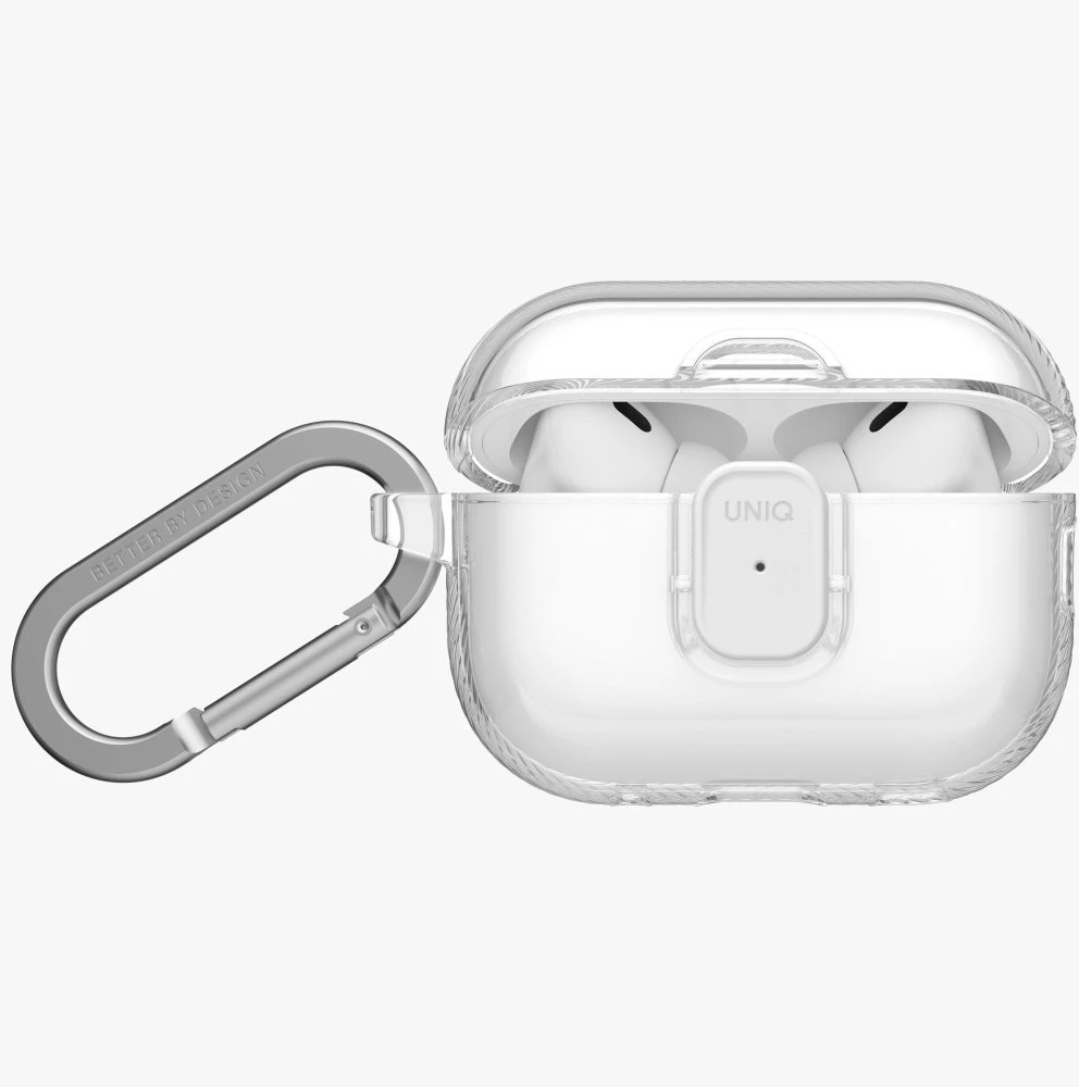 „Uniq Glase Pro“ dėklas, skirtas „AirPods Pro 3“ – su užraktu – permatomas