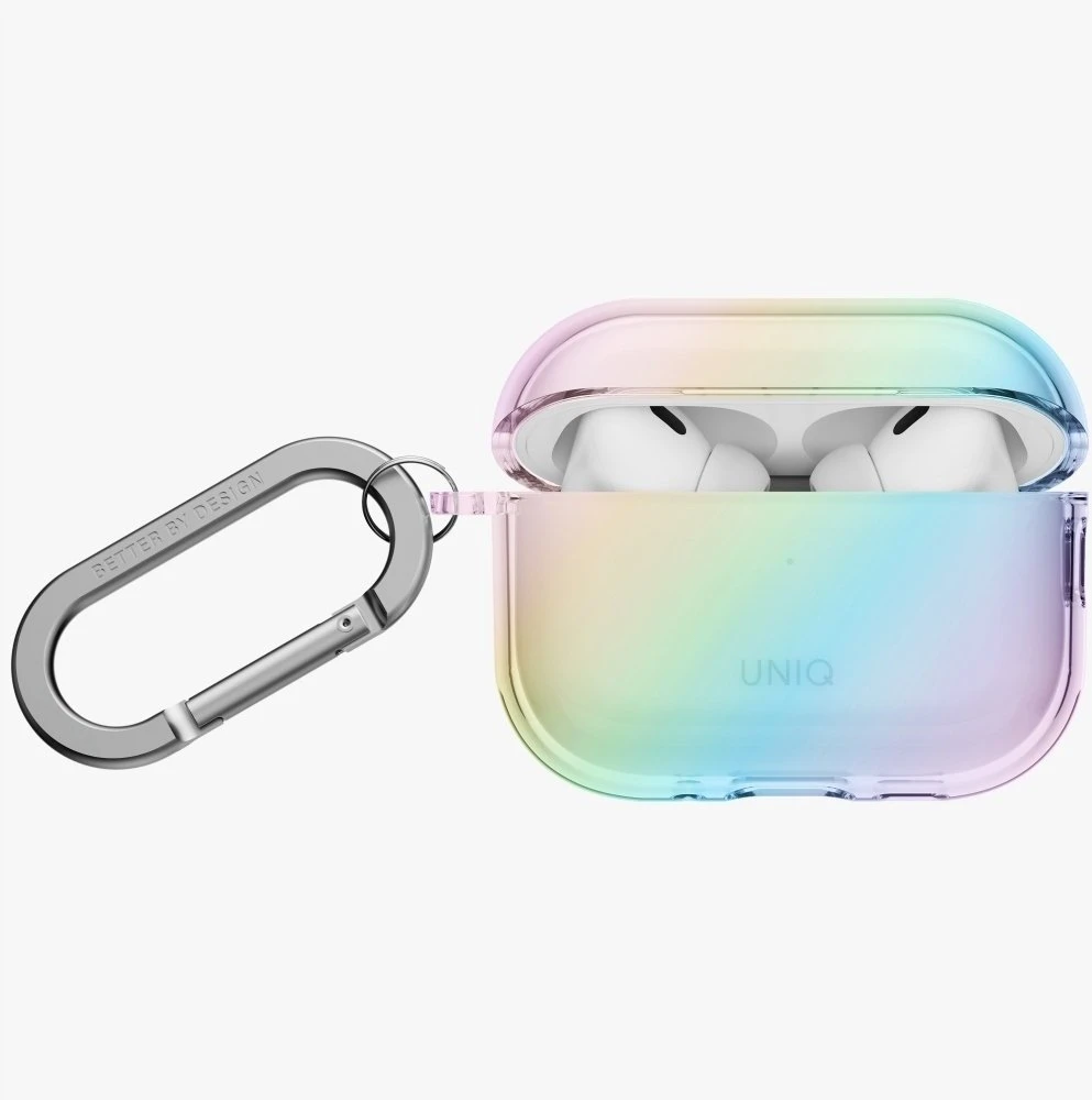 „Uniq Iridescia“ pakabinamas dėklas, skirtas „AirPods Pro 3“ – permatomas, įvairiaspalvis