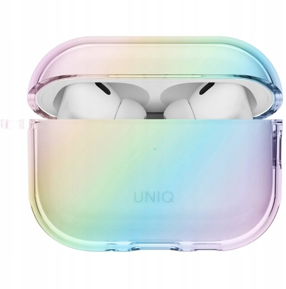 „Uniq Iridescia“ pakabinamas dėklas, skirtas „AirPods Pro 3“ – permatomas, įvairiaspalvis