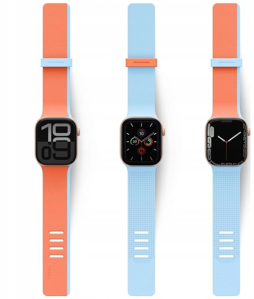 Dirželis UNIQ Revix IV Reversible Magnetic Apple Watch Series 1/2/3/4/5/6/7/8/9/10/11/12SE/SE2/SE3 40/41/42mm oranžinė-mėlyna