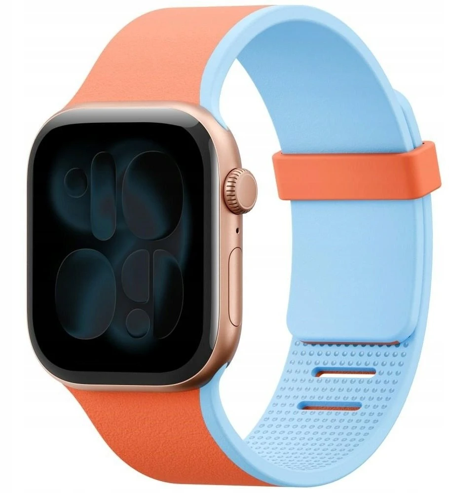 Dirželis UNIQ Revix IV Reversible Magnetic Apple Watch Series 1/2/3/4/5/6/7/8/9/10/11/12SE/SE2/SE3 40/41/42mm oranžinė-mėlyna