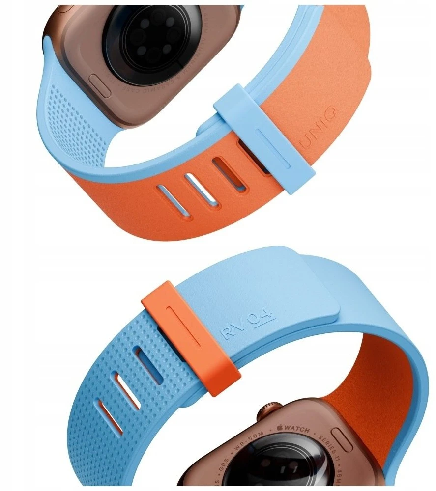 Dirželis UNIQ Revix IV Reversible Magnetic Apple Watch Series 1/2/3/4/5/6/7/8/9/10/11/12SE/SE2/SE3 40/41/42mm oranžinė-mėlyna
