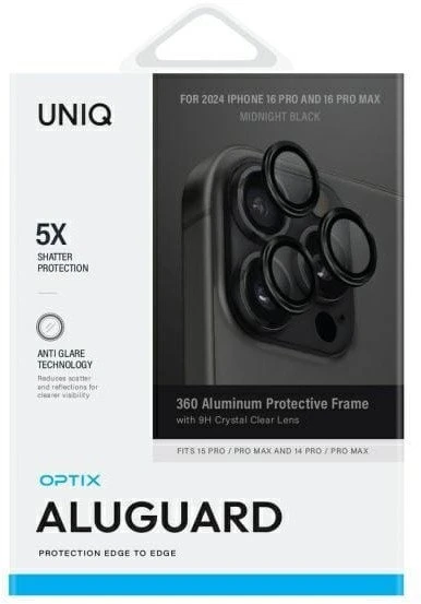 Uniq Optix aliuminio kameros objektyvo apsauga iPhone 16 Pro / 16 Pro Max su aplikatoriumi - Juodas
