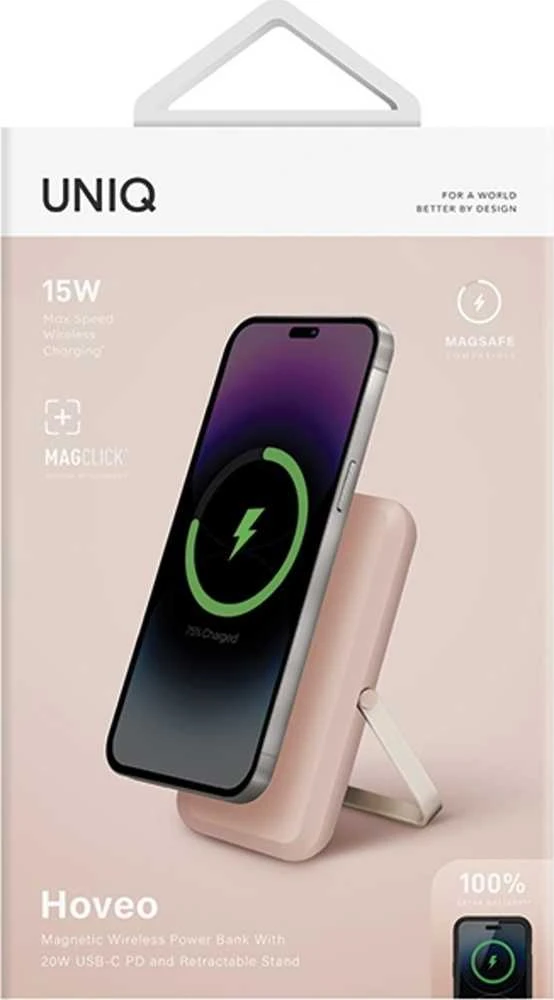 Powerbank Uniq Hoveo magnetinis 5000mAh USB-C 20W PD - rožinis