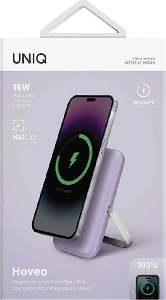 Powerbank Uniq Hoveo magnetinis 5000mAh USB-C 20W PD - violetinė