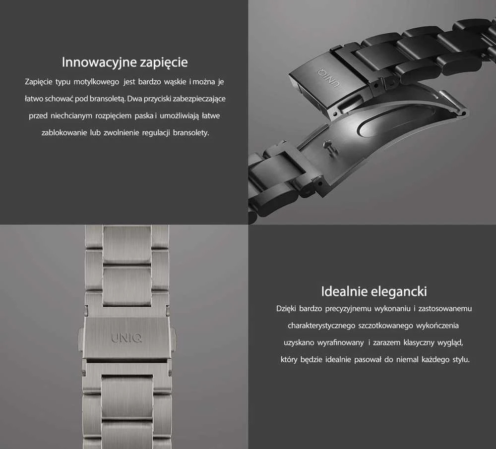 UNIQ Osta apyrankė Apple Watch 42/44/45/49mm Series 1-8/SE/SE2/SE3/Ultra1/2/3 Stainless Steel juodos spalvos
